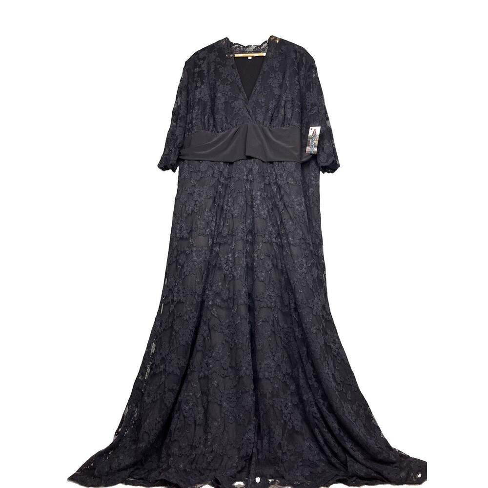 NWT KIYONNA Screen Siren Lace Evening Gown Black Plus 4X 26W-28W Wedding Formal